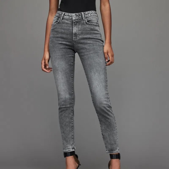 All Saints Miller Mid-Rise Studded Skinny Jeans - Picture 2 of 6